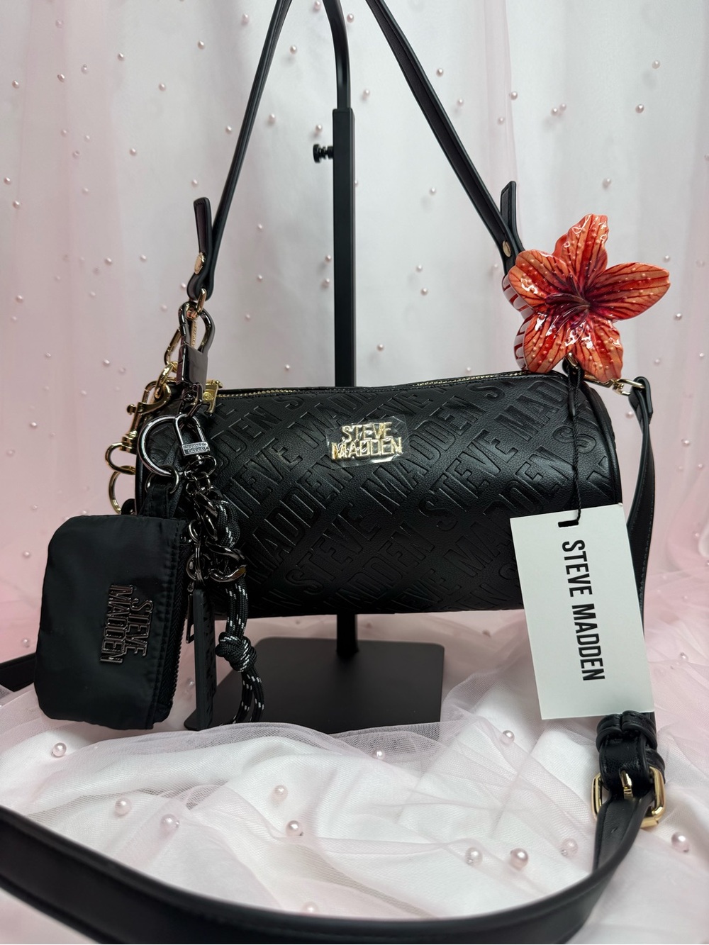 Steve Madden Black BHALO Bowler Bag with Charm